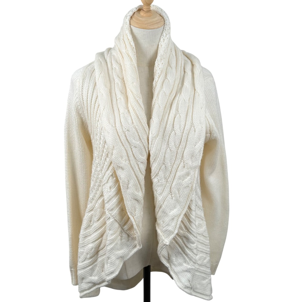 Oversized S Cardigan Cable Knit Shawl Collar Open Front Sweater Shabby Chic EUC